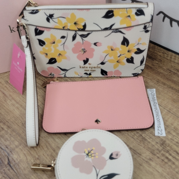 🌸LAST ONE🌸Kate Spade Lily Blooms 3pc Wristlet Set -NEW - Picture 7 of 16